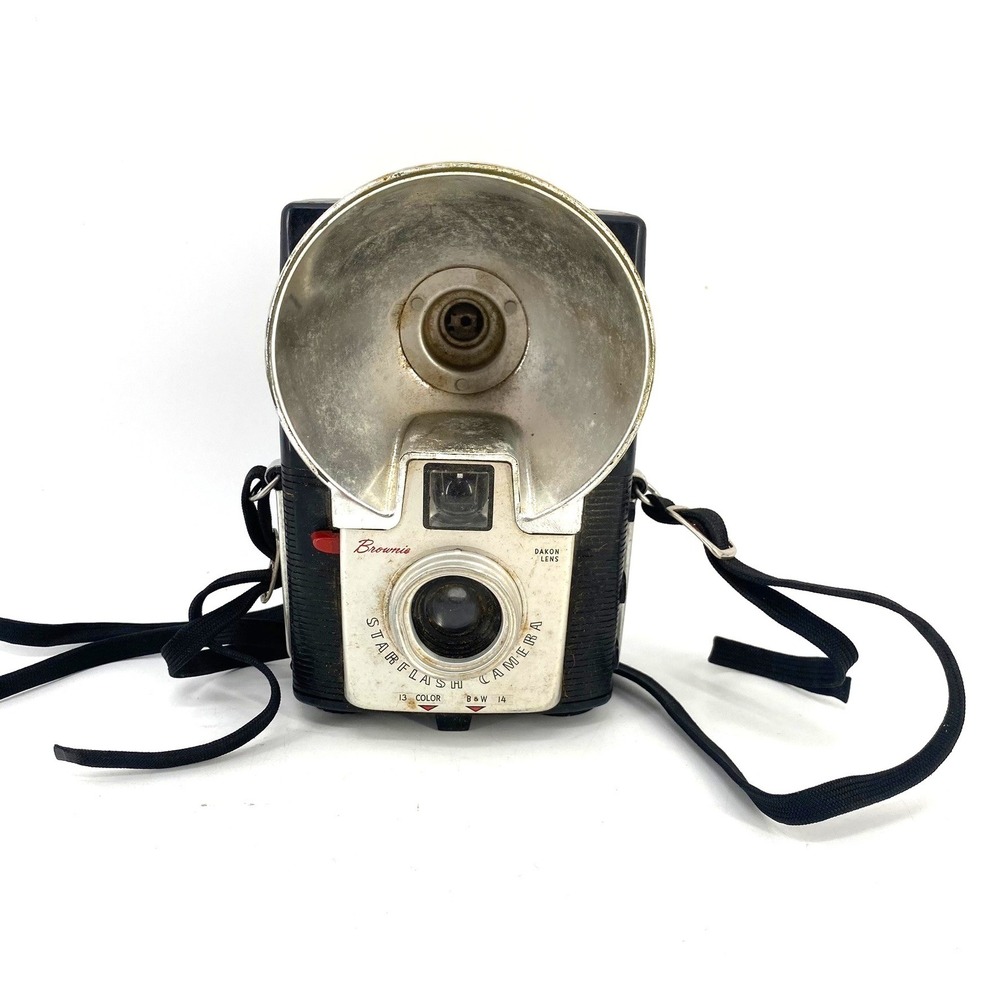 Vintage Kodak Brownie Starflash Camera Black with Dakon Lens and Built-in Flash